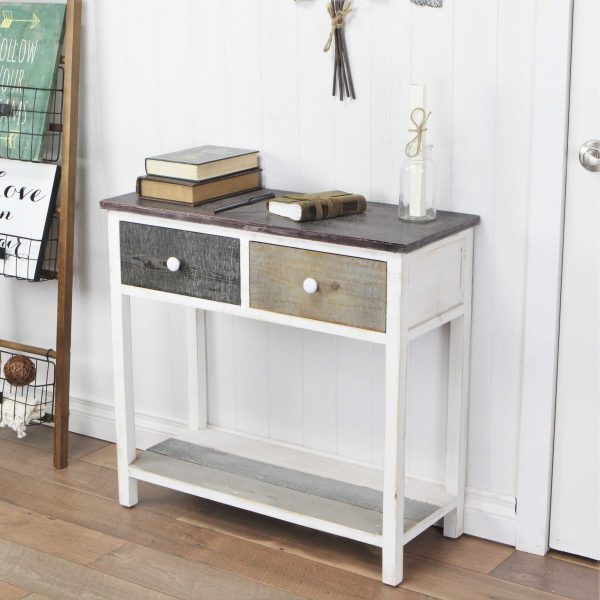 Distressed Gray and White Table with 2 Drawers and Bottom Shelf By Homeroots Online Sale