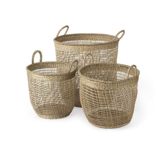 Set of Three Round Wicker Storage Baskets By Homeroots on Sale
