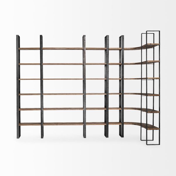 Curved Dark Brown Wood And Black Iron 6 Shelving Unit By Homeroots Fashion - Image 5