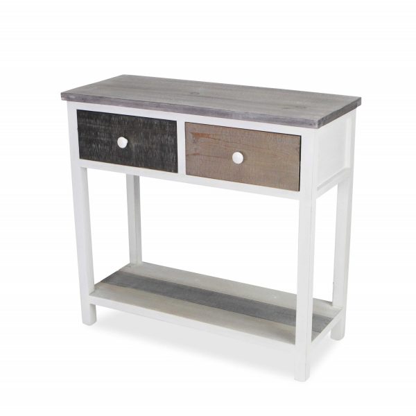 Distressed Gray and White Table with 2 Drawers and Bottom Shelf By Homeroots Online Sale - Image 3
