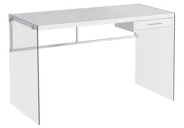 White Clear Particle Board Glass Metal Tempered Glass Computer Desk By Homeroots Online