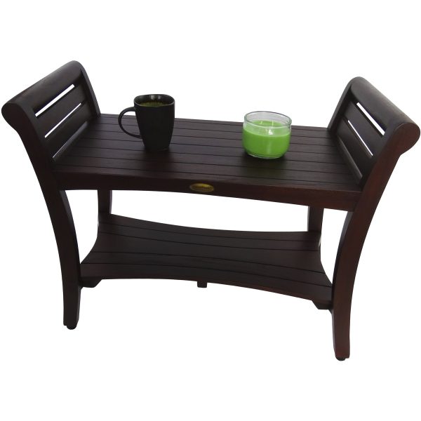 Rectangular Teak Shower Bench with Shelf and Handles in Dark Brown Finish By Homeroots Supply - Image 5