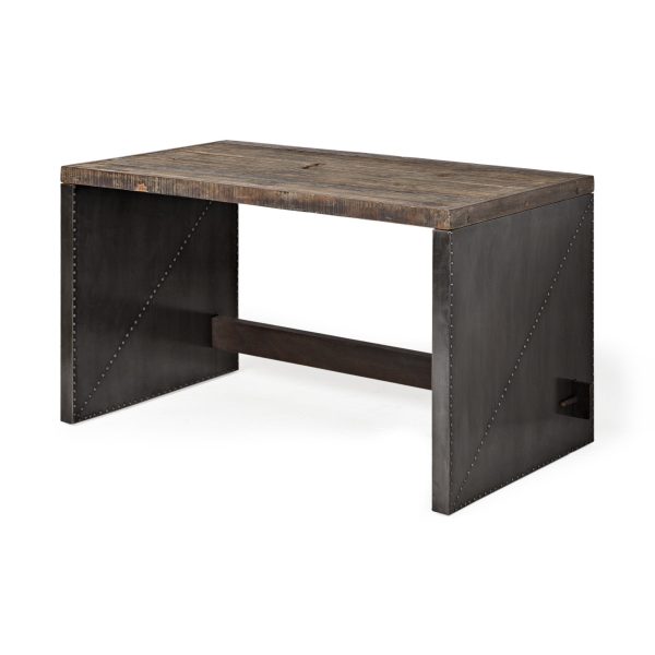Dark Brown Solid Reclaimed Wood Office Desk With Metal Cladded Frame By Homeroots Online Hot Sale - Image 2