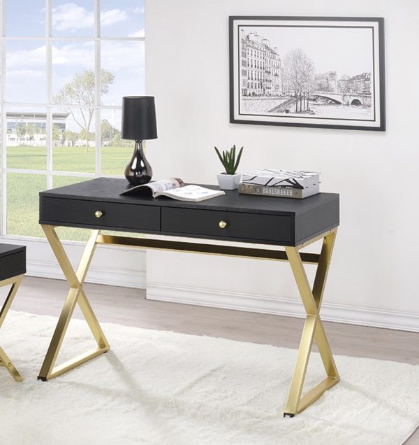 Black And Brass Particle Board Desk By Homeroots Cheap