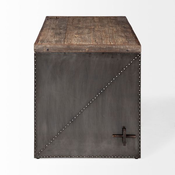Dark Brown Solid Reclaimed Wood Office Desk With Metal Cladded Frame By Homeroots Online Hot Sale - Image 4