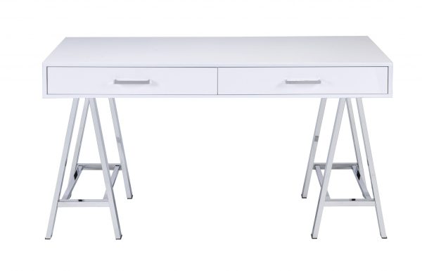 White And Chrome Glossy Polyester Desk By Homeroots Fashion
