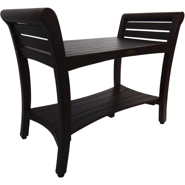 Rectangular Teak Shower Bench with Shelf and Handles in Dark Brown Finish By Homeroots Supply - Image 3