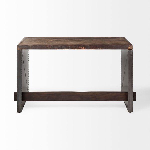 Dark Brown Solid Reclaimed Wood Office Desk With Metal Cladded Frame By Homeroots Online Hot Sale - Image 5