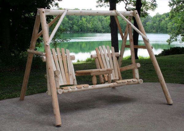 Natural Wood Tete-A-Tete Yard Swing By Homeroots For Sale