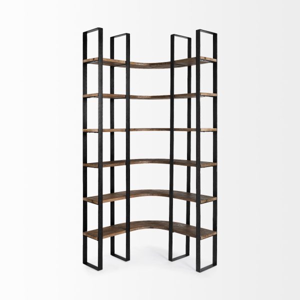 Curved Dark Brown Wood And Black Iron 6 Shelving Unit By Homeroots Fashion - Image 2