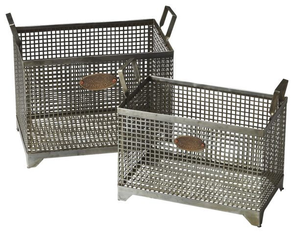 Set of 2 Iron Storage Baskets By Homeroots For Sale