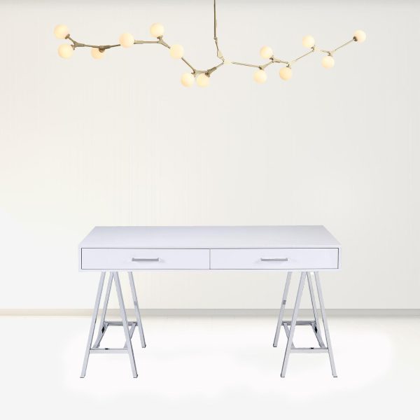 White And Chrome Glossy Polyester Desk By Homeroots Fashion - Image 2
