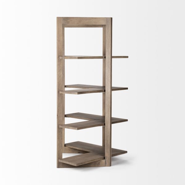 Light Brown Wooden Corner Shelving Unit By Homeroots Fashion - Image 3