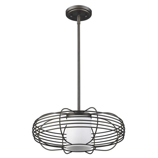 Loft 1-Light Oil-Rubbed Bronze Wire Globe Pendant With Etched Glass Interior Shade By Homeroots Supply
