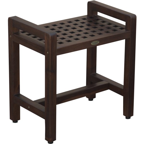Rectangular Teak Lattice Pattern Shower or Outdoor Bench in Brown Finish By Homeroots Supply - Image 3