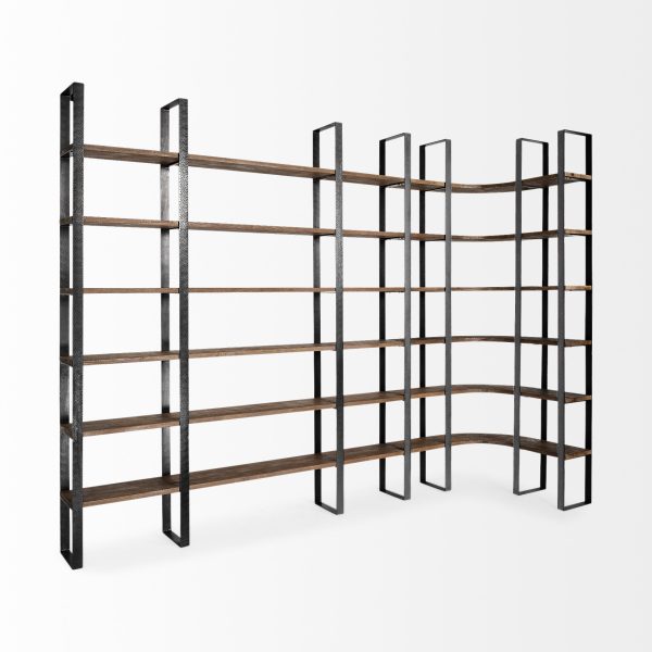 Curved Dark Brown Wood And Black Iron 6 Shelving Unit By Homeroots Fashion - Image 4