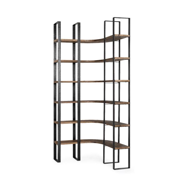 Curved Dark Brown Wood And Black Iron 6 Shelving Unit By Homeroots Fashion
