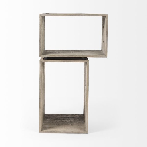 Set of Two Rustic Light Gray Brown Cube Box Shelves By Homeroots For Sale - Image 5