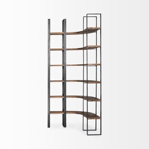 Curved Dark Brown Wood And Black Iron 6 Shelving Unit By Homeroots Fashion - Image 3