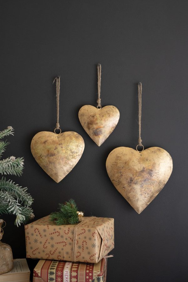 Antique Gold Christmas Heart Door Hangers Set Of 3 By Kalalou Hot on Sale