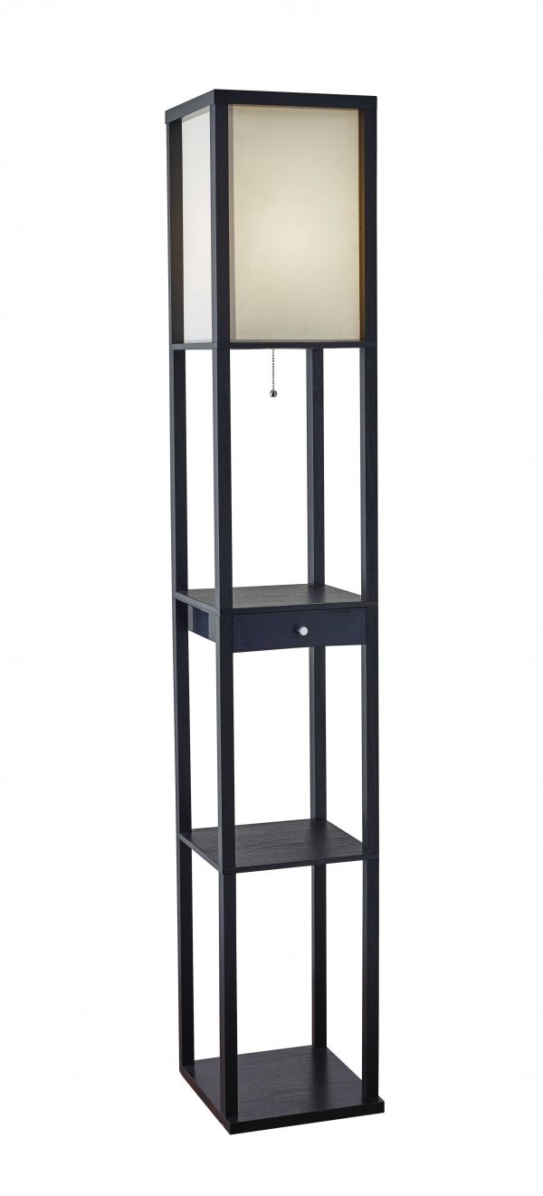 Black Wood Finish Floor Lamp with Display Shelf and Storage Drawer By Homeroots Hot on Sale