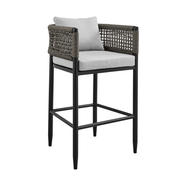 Felicia Outdoor Patio Counter Height Bar Stool in Aluminum with Grey Rope and Cushions By Armen Living For Discount - Image 2