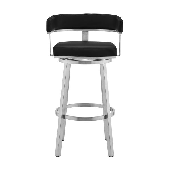 Lorin 26  Black Faux Leather and Brushed Stainless Steel Swivel Bar Stool By Armen Living Online - Image 3