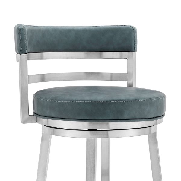 Titana 26  Counter Height Swivel Blue Faux Leather and Brushed Stainless Steel Bar Stool By Armen Living For Cheap - Image 5