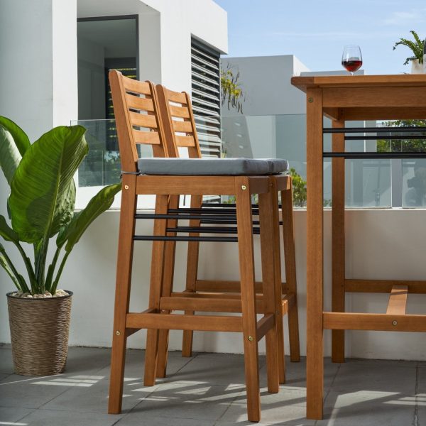 Light Wood Bar Chair with Metal Supports By Homeroots Discount - Image 4