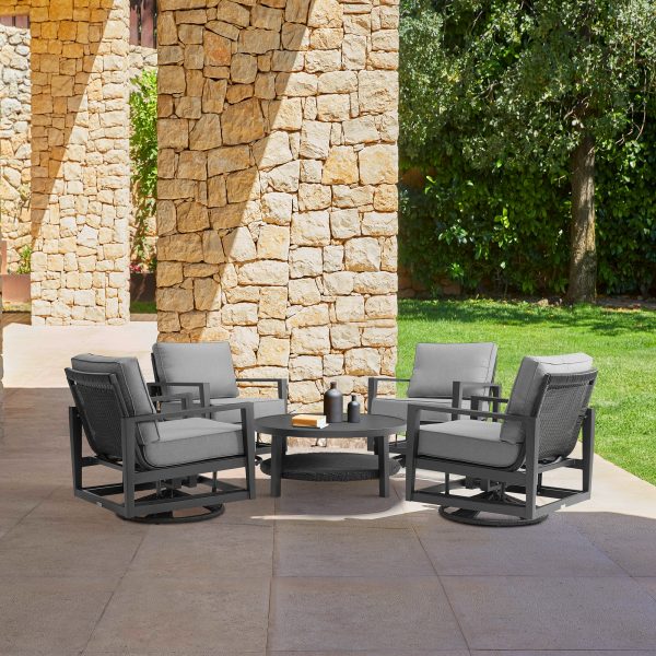 Grand 5 Piece Black Aluminum Outdoor Seating Set with Dark Gray Cushions By Armen Living Online now