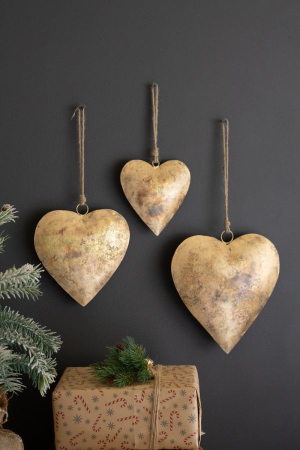 Antique Gold Christmas Heart Door Hangers Set Of 3 By Kalalou Hot on Sale - Image 3