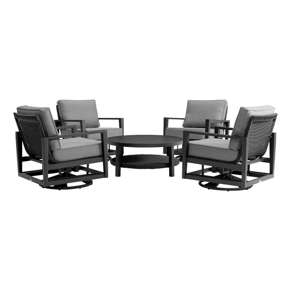 Grand 5 Piece Black Aluminum Outdoor Seating Set with Dark Gray Cushions By Armen Living Online now - Image 2