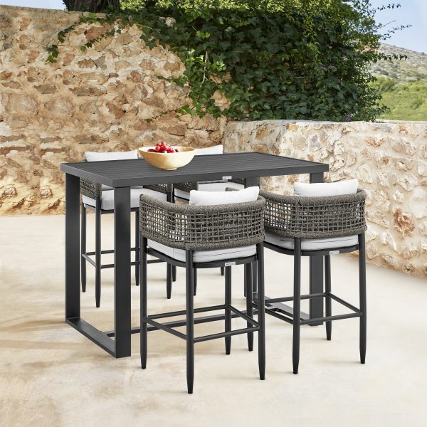 Felicia Outdoor Patio Counter Height Bar Stool in Aluminum with Grey Rope and Cushions By Armen Living For Discount - Image 3