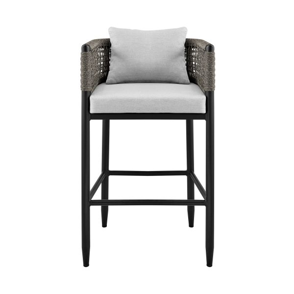 Felicia Outdoor Patio Counter Height Bar Stool in Aluminum with Grey Rope and Cushions By Armen Living For Discount - Image 4