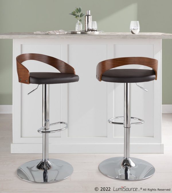 Grotto Adjustable Height Barstool - Set of 2 Walnut Brown PU By LumiSource Online Sale