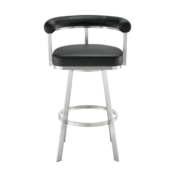 Nolagam Swivel Counter Stool in Brushed Stainless Steel with Black Faux Leather By Armen Living Online - Image 3