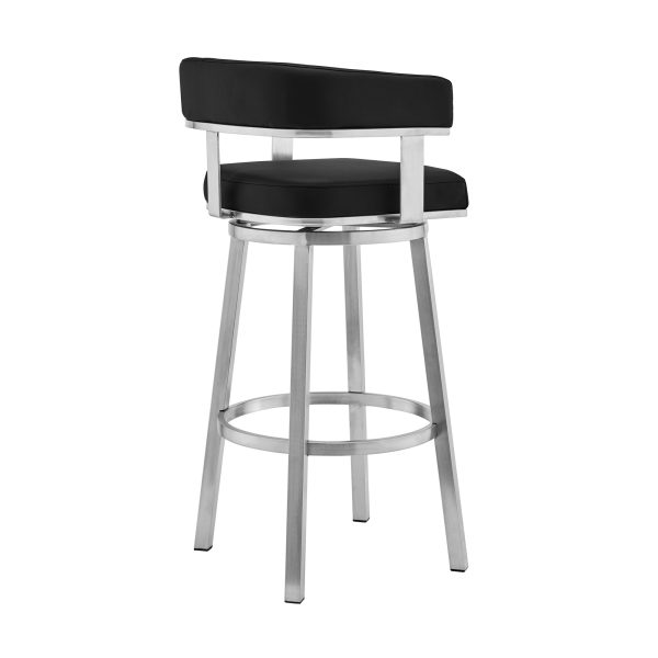 Lorin 26  Black Faux Leather and Brushed Stainless Steel Swivel Bar Stool By Armen Living Online - Image 4
