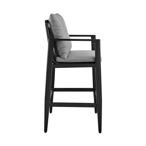 Grand Outdoor Patio Counter Height Bar Stool in Aluminum with Grey Cushions By Armen Living Hot on Sale - Image 5