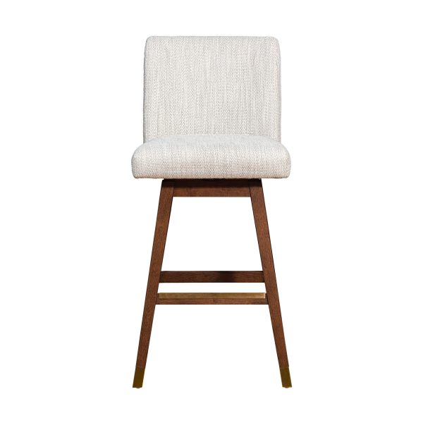 Basila Swivel Bar Stool in Brown Oak Wood Finish with Beige Fabric By Armen Living Sale - Image 4