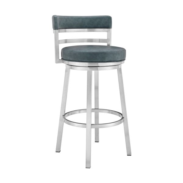 Titana 26  Counter Height Swivel Blue Faux Leather and Brushed Stainless Steel Bar Stool By Armen Living For Cheap - Image 2