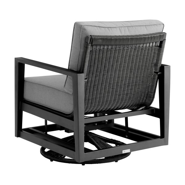 Grand 5 Piece Black Aluminum Outdoor Seating Set with Dark Gray Cushions By Armen Living Online now - Image 4
