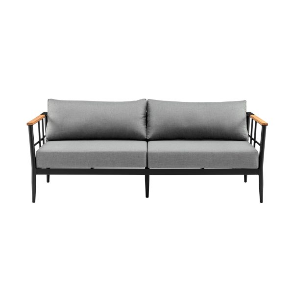 Shari Outdoor Patio 4-Piece Lounge Set in Aluminum with Teak Wood and Grey Cushions By Armen Living For Cheap - Image 3