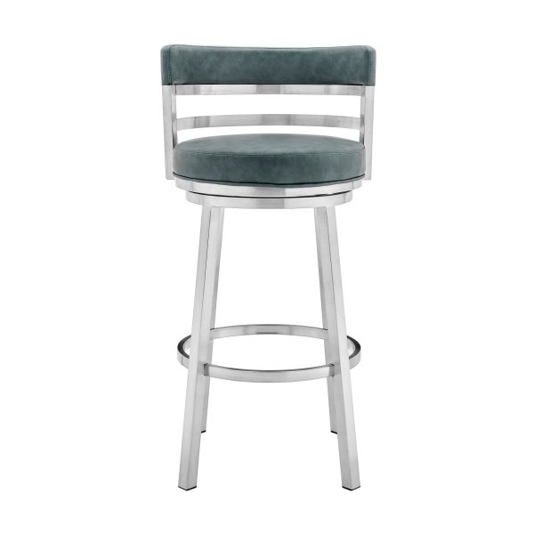 Titana 26  Counter Height Swivel Blue Faux Leather and Brushed Stainless Steel Bar Stool By Armen Living For Cheap - Image 3