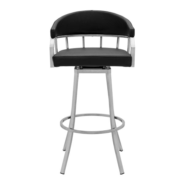 Palmdale Swivel Modern Black Faux Leather 30  Barstool in Brushed Stainless Steel Finish By Armen Living For Discount - Image 3