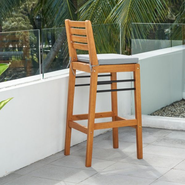 Light Wood Bar Chair with Metal Supports By Homeroots Discount - Image 2