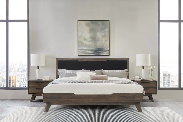 Astoria 3 Piece King Bedroom Set in Oak with Black Faux Leather  By Armen Living Fashion