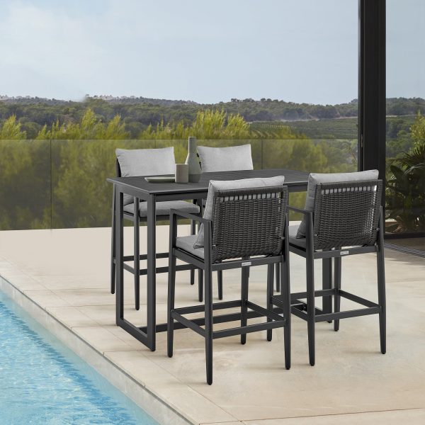 Grand Outdoor Patio Counter Height Bar Stool in Aluminum with Grey Cushions By Armen Living Hot on Sale - Image 3