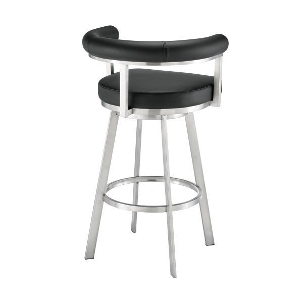 Nolagam Swivel Counter Stool in Brushed Stainless Steel with Black Faux Leather By Armen Living Online - Image 5