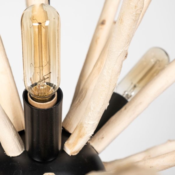 Wood and Metal Starburst Six Bulb Hanging Light By Homeroots For Sale - Image 5