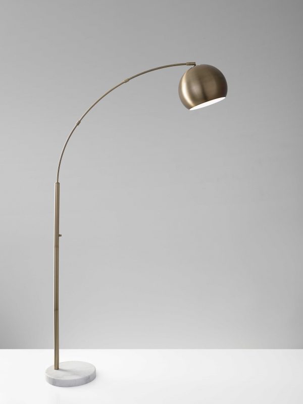 Spherical Brass Metal Curved Arm Floor Lamp on Sale